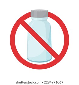 Vector illustration of image of reduced salt. This is represented by the salt and prohibition symbol on a shaker with a metal cap.