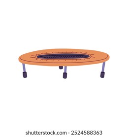 Vector illustration with the image of a round trampoline on orange legs. Isolated icon for jumping in the gym. Sports equipment. Strength training with Jumping. Flat cartoon style.