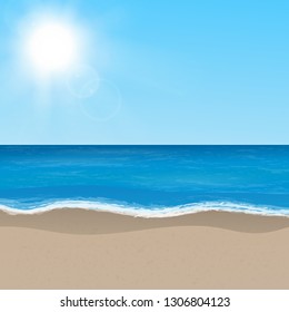 vector illustration with the image of the sea coast under the bright rays of suns