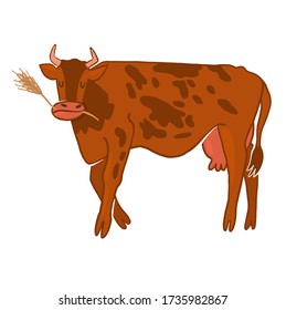 Vector illustration image, silhouette of a cow. A schematic portrait of an animal, possibly used in children's books, postcards or as logo elements