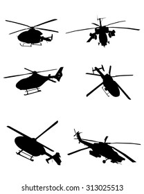 Vector illustration image of a six helicopters set