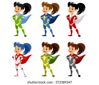 Vector illustration image of a six superhero girls