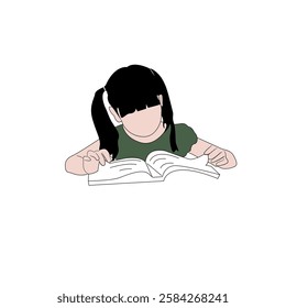 vector illustration image of a small child reading.