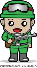 ilustración vectorial de un soldado sonriente sosteniendo un rifle
