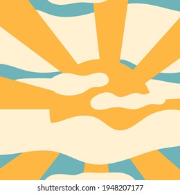 Vector illustration with the image of the sun and clouds in a retro style. Vintage print.
