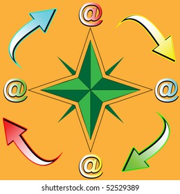 Vector illustration with the image of symbols of e-mail and travel.