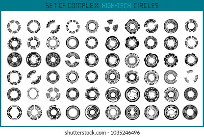vector illustration . Image: technology complex circulars set . Can be used as element or concept of elements for game interface, background or for any other goals of game design. Hi - Tech. Sci-fi