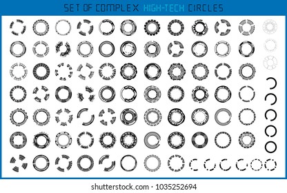 vector illustration . Image: technology complex circulars set . Can be used as element or concept of elements for game interface, background or for any other goals of game design. Hi - Tech. Sci-fi