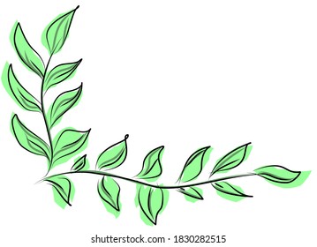 Ilustración vectorial. Imagen de una rama arbórea con follaje denso. Marco hecho de hojas de árbol en una rama.