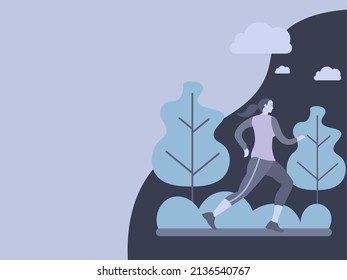 Vector illustration image of a vibrant and energetic and healthy woman who is exercising or jogging in the morning or evening to maintain a healthy body