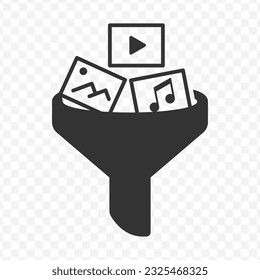 Vector illustration of image, video and song filters icon in dark color and transparent background(PNG).