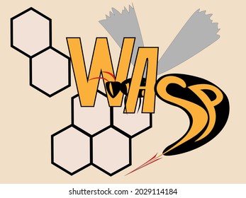 ilustración vectorial con la imagen de una avispa y un peine de miel en forma de logotipo para impresiones en ropa, pegatinas, postales, carteles y diseño de logotipos y emblemas