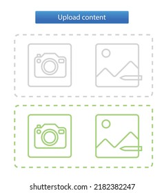 Vector Illustration, Image Web Upload Window, Active And Inactive Interface, Upload Content Blue Button.