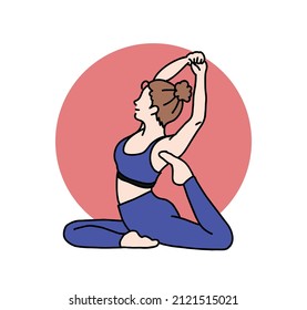 It is a vector illustration image in which a woman exercises while doing yoga.