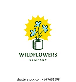 Vector illustration with the image of wildflowers in the vase. Logo.