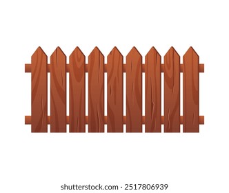 Vector illustration with the image of a wooden picket fence. Wooden fence icon in brown color. Flat cartoon style on an isolated white background. Element for design.