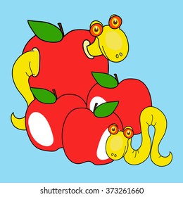 vector illustration with the image of a worm and Apple