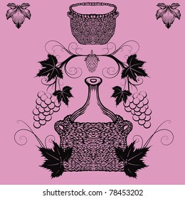 Vector illustration - image-vector images on the theme of wine (bottles, glasses, grapes)