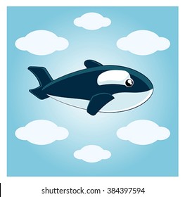 Vector illustration imaginary airplane whale. The poster for the wishes of a pleasant stay happy travelers.