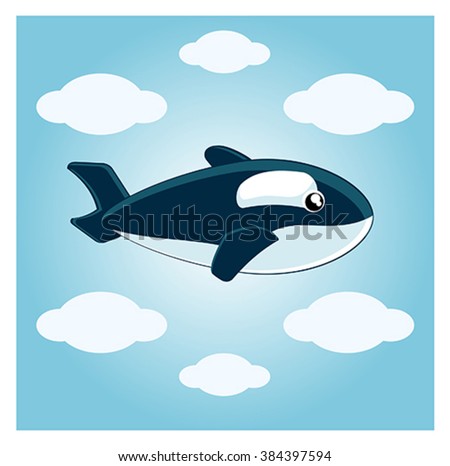 Vector illustration imaginary airplane whale. The poster for the wishes of a pleasant stay happy travelers.