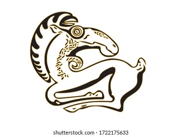 Vector illustration of imaginary animal inspired in detail of goldwork from ancient civilization.