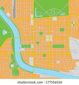 Vector illustration of an imaginary city map. All elements are isolated on different layers for ease of editing.