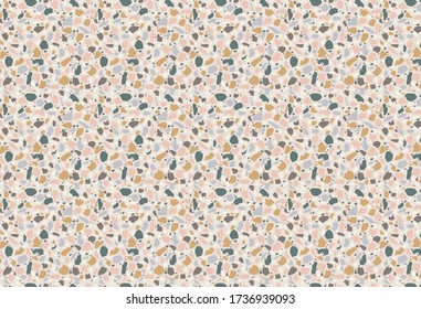 Vector illustration of imitation ceramic tile terrazzo background. Seamless pattern of fragments of colored stones on a light background