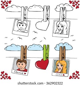 Vector illustration imitation of pictures with a boy and a girl for St. Valentine day