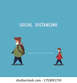 Vector illustration of the importance of keeping social distance during the covid pandemic19. Vector illustration of father and son keeping each other's social distance