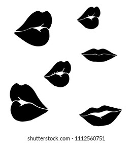 Vector illustration of imprint black lips kisses