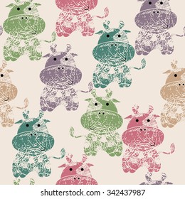 Vector illustration with the imprint of cows. Seamless pattern