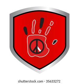vector illustration of imprint with sign of pacific on the red shield