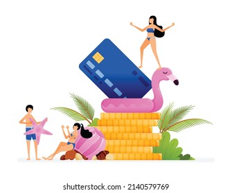 Vector Illustration Of Improvement Of The Financial Sector Economy With Summer Holiday Discount Sale. Design Can Be Used To Landing Page, Web, Website, Poster, Mobile Apps, Brochure, Flyer, Card