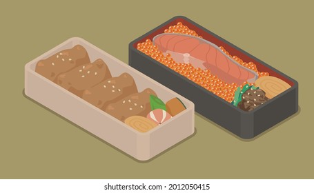 Vector illustration of Inari and salmon lunch box