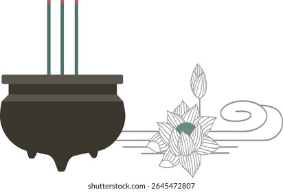 Ilustração vetorial do queimador de incenso e dos bastões de incenso usados durante Obon