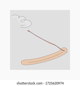 Vector illustration of incense. Burning sticks on a wooden stand. Indian aromatherapy and meditation. Simple flat style, pastel colors.