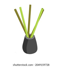 Vector illustration of incense sticks in a ceramic bottle.  A fragrance for the home with essential oil and sticks.