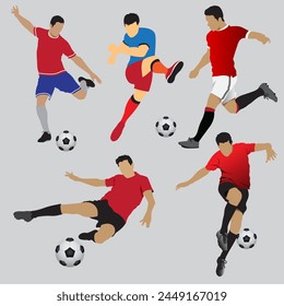 Vector illustration includes football kicking gestures.