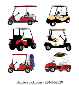 Vector illustration includes various golf carts.