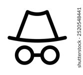 Vector illustration of an incognito icon, representing privacy, anonymity, or hidden mode for browsing and security themes. Editable stroke