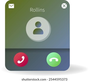 A vector illustration of an incoming call user interface featuring a contact icon, with red and green buttons for declining or accepting the call