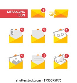 Vector illustration of incoming message notification. Suitable for design elements of e-mail applications, digital messages and online data delivery. Envelope message icon collection.