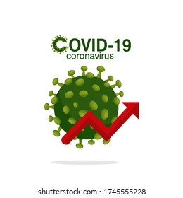 vector illustration of Increase in coronavirus COVID-19 cases. concept of increasing infections and disease outbreaks. coronavirus icon with direction of the red arrow going up.