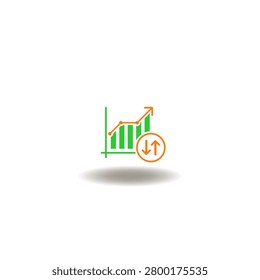 Vector illustration of increasing graph with arrows up and down. Symbol of analysis of variance.