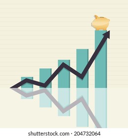 Vector illustration of increasing graphic with a piggy bank.