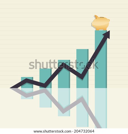 Vector illustration of increasing graphic with a piggy bank.