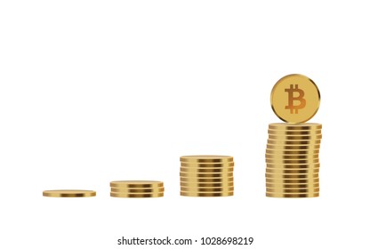 Vector Illustration of increasing pile of golden bitcoin growth cryptocurrency concept