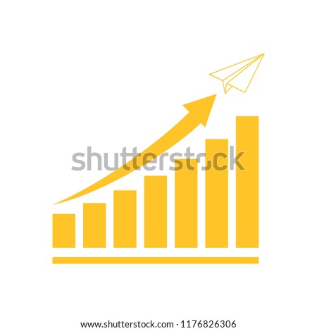 Vector illustration of incremental growth of business graph. Paper airplane moving upward.
