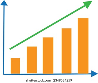 Ilustración vectorial del crecimiento incremental, gráfico positivo de ingresos, beneficios, rendimiento, éxito.