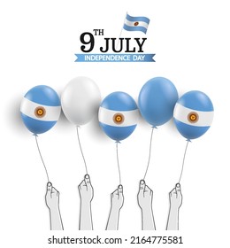Vector Illustration of Independence Day of Argentina. Hand with balloons
